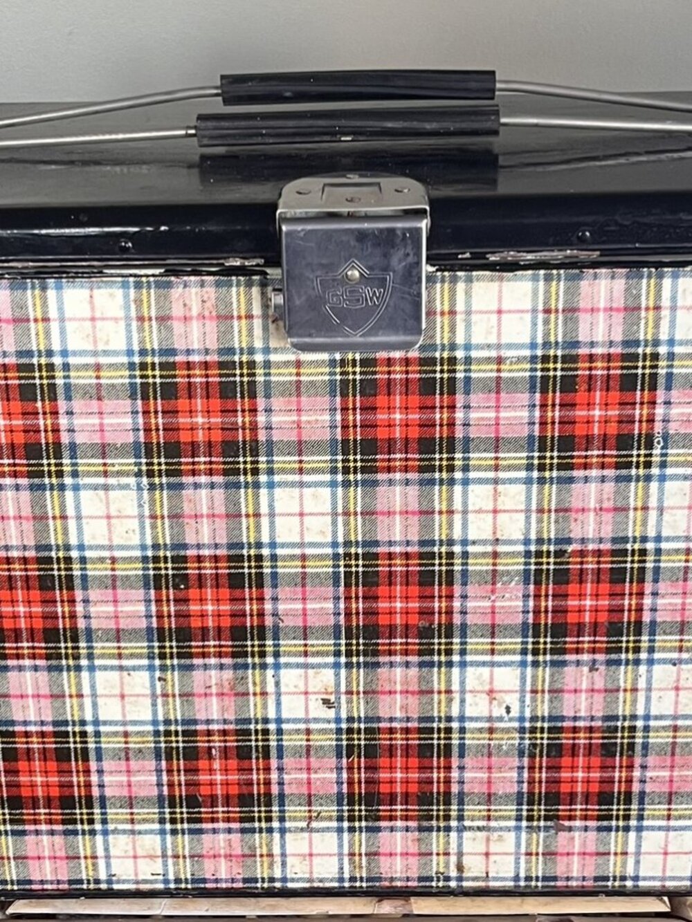 Vintage GSW Plaid Picnic Cooler Metal Ice Chest Tin 1950s MCM Canada - Picture 2 of 11